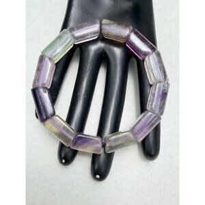 Natural Amethyst Stretch Bracelet Size 7.5 Rectangle Beads Unique Design